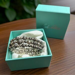 Vintage Sterling Carolyn Pollack Relios Three Row Ball Bead Bracelet